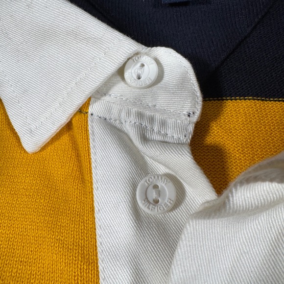 Tommy Hilfiger Shirt Mens Large Yellow Striped Long Sleeve Rugby Polo Spell Out - Picture 4 of 12